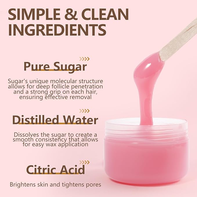 0g/5.3oz Rose Sugar Wax: Hair Removal Sugaring Paste for Sensitive Skin Bikini Brazilian - Wax Beads Alternative