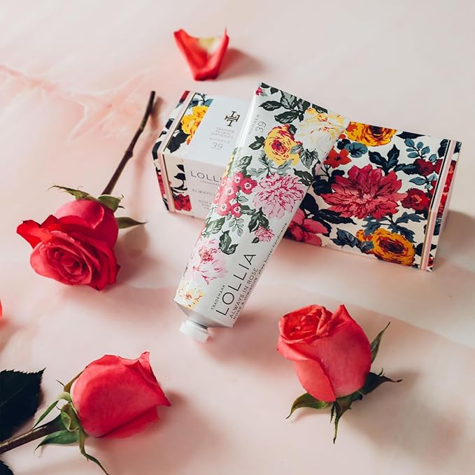 LOLLIA Always in Rose Handcreme, 4 oz. – Rose & Hibiscus – Scented Hand Cream for Women, Moisturizing Hand Lotion for Dry Hands, Shea Butter & Cocoa Butter, Quick Absorbing Lotion