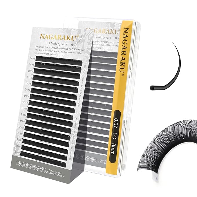 NAGARAKU Eyelash Extensions Individual Lashes Extensions Classic Lash Matte Black 16 Rows Soft Natural Matte Black Professional Beauty Salon Lashes Supplies - 0.07LC 8mm