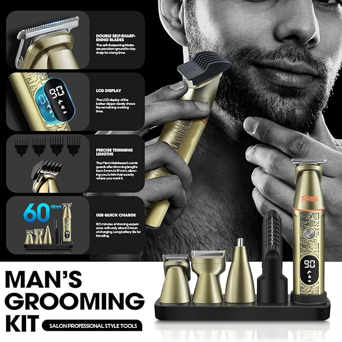 DSP 6 in 1 Man's Grooming Kit, Clipper and Trimmer Set, Trimmer Professional Barber, Shaving Mustache, Body, Nose Hair Trimmer, Waterproof IPX6, U-Shaped Hair Clipper