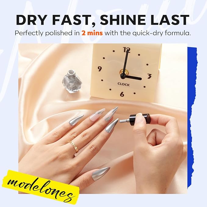 modelones Nail Polish Set 6 Colors, Metallic Mirror Red Pink Gold Silver Purple Chrome Mini Nail Lacquer Kit, Holographic Quick Dry Home DIY Manicure Nail Art Holiday Xmas Gift for Women Girls Party