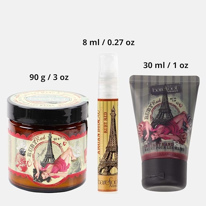 Ruby Red Bundle: Instant Hand Repair (3 oz), Mini Instant Hand Repair (1 oz), Argan Body Oil (0.27 oz)