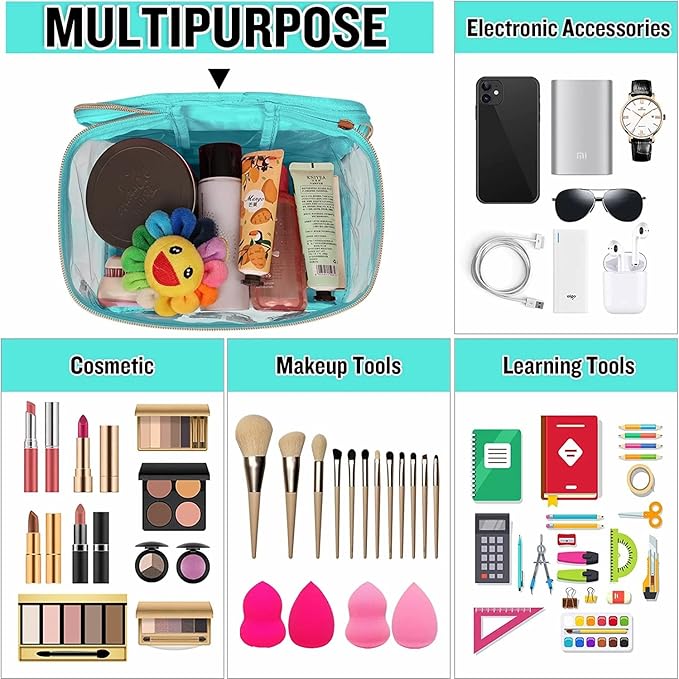 2 Pcs Chenille Letter Clear Makeup Bags FaceHair Pouch, Preppy Patch Travel Face Bag Zipper with Handle, Travel Hair Bags for Hair Stuff Waterproof Cosmetic Toiletry Storage for Women Girl(HAIR+FACE)