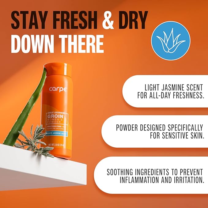 Carpe Women's Sweat Bundle Deal (1x Breast Sweat Absorbing Lotion, 1x Thigh Chafe Lotion, 1x Groin Powder) Women's Deodorant - Helps Absorb Excessive Sweat w/ Odor Protection for Sensitive Lady Parts