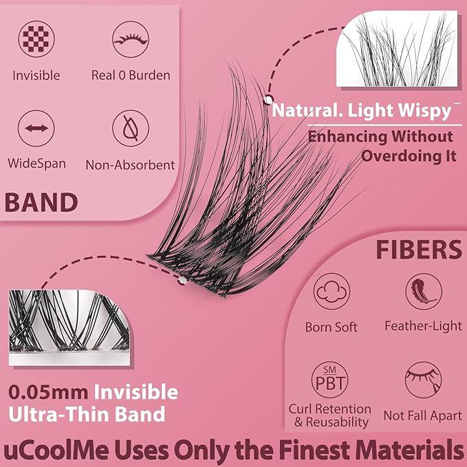 Secret Lash Clusters Kit 8-18mm Natural Eyelash Clusters Kit Slightly Wispy & Spike D Curl - WideSpan DIY Eyelash Extension Kit Soft Individual Fake Eyelashes Clusters Kit Thin Invisible Lash Band