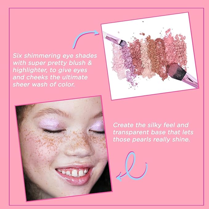 Petite N Pretty Everyday At First Glow Makeup Set for Kids, Teens, & Tweens - Natural 3-in-1 Makeup Palette of Blush, Eyeshadow, and Highlighter & 10k Shine Lip Gloss (Gia Pink)