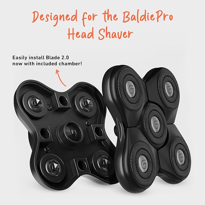BaldiePro Blade Refill 2.0 + Chamber - Electric Shaver Replacement Head For BaldiePro Head Shaver - Electric Razor Replacement Blades for Bald Head and Face - Waterproof for Wet and Dry Shave