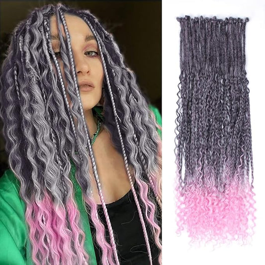 Single Dreadlock Extensions,24 Inch 30Stands Natural Black to Pink Dreads Set Synthetic Boho Braids Curly Hippie Style Dreads Handmade Dreads(24Inch Boho-30Stands,1B/Pink）