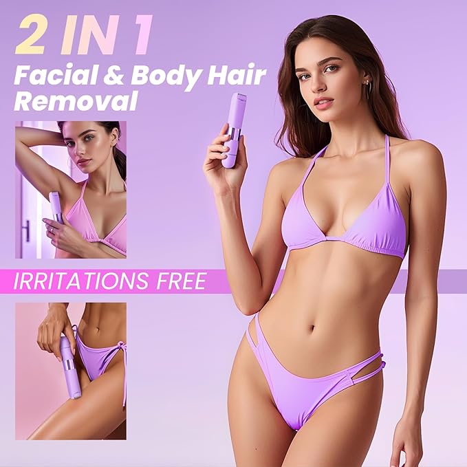 2025 New Bikini Trimmer for Women, 2-in-1 Waterproof Electric Dual Head Shaver (Purple)
