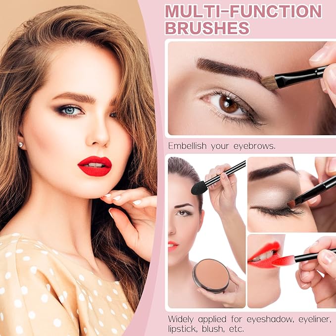 250 Pieces Disposable Eyebrow Brushes Makeup Brush Set, 100PCS Angled/Round Eyebrow Brushes 50PCS Double-End Eyeshadow Brushes, 100PCS Lip Brushes for Women Girls Salon Beauty Cosmetic Make up Tool