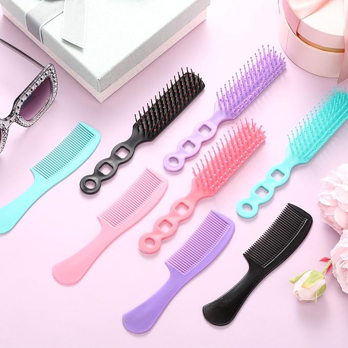 Baderke 144 Pack Individually Wrapped Hair Brushes Combs Set for Homeless, Detangling Brush Widen Combs for Curly Hair Suitable for Women Men Shelter Nursing Hotel Church Charity Supplies(4 Colors)