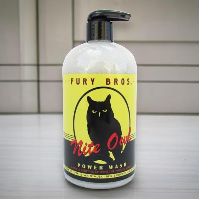Premium Power Wash | Nite Owl | Lavender Vetiver White Musk | Hand & Body Wash | Exfoliating Pumice | Moisturizing Aloe Vera | Highly Scented | Made in USA | 16 oz | Dad Men Bath