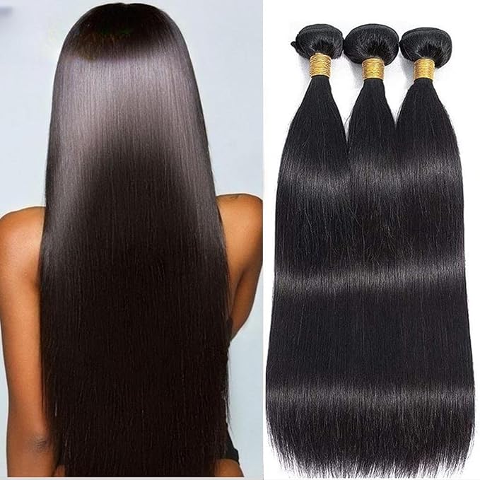 Human Hair Bundles 16 18 20 Inch Straight Bundles Human Hair 10A 100% Unprocessed Virgin Brazilian Hair 3 Bundles Weave Bundles Human Hair Extensions Natural Color