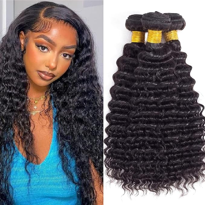 12A Brazilian Deep Wave Human Hair 3 Bundles 18" 18" 18" Pineapple Deep Wave Bundles 100% Unprocessed Virgin Remy Hair Bundles Deep Curly Human Hair Weft for Black Women Natural Color