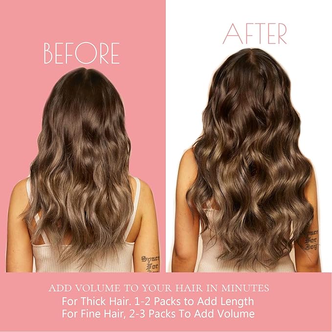 Loxxy Seamless Extensions Clip in Human Hair Ombre Dark Brown Fading to Chestnut Brown and Dark Brown Natural Remy Hair Extensions Clip in Human Hair With PU Weft Invisible 7PCS 110G 14Inch