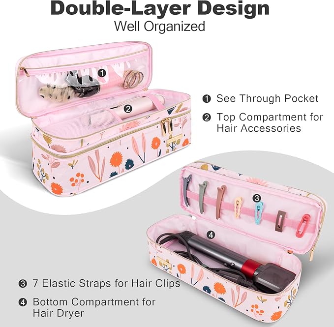 MissBoy Double Layer Travel Case Compatible with Revlon One-Step Volumizer/Hair Dryer/Hot Air Brush, Dyson Hair Dryer Carrying Case, Shark Flexstyle Storage Organizer Bag (Bag Only)