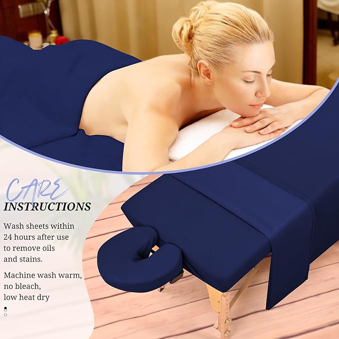 18Pcs 6 Sets Massage Table Sheets Set 3 Piece Set Includes Massage Bed Sheets, Massage Bed Cover Massage Face Rest Cover, Spa Bed Cover Massage Sheets Sets for Beauty Salon and Home Spa (Navy Blue)