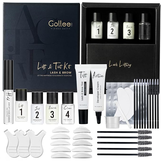 GOLLEE Lash Lift and Black Color Kit Brow Lamination Kit Black Eyelash & Eyebrow Set Eyelash Perm Kit With Detail Instruction and Complete Tools Easy For Beginner Achieve Salon-Quality at Home
