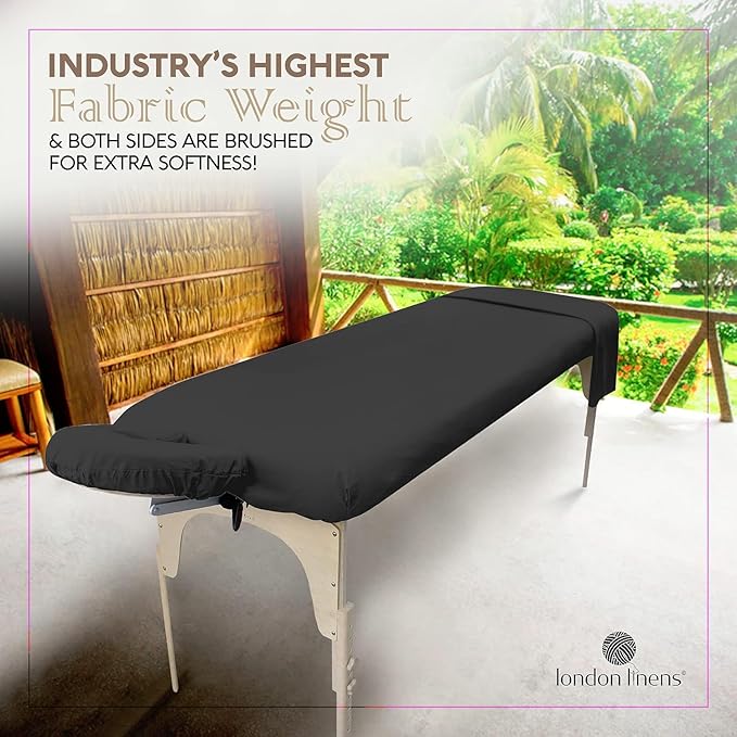 LONDON LINENS Pack of 2 Soft Microfiber Massage Table Sheets 3 Piece Set - Includes Massage Table Cover, Massage Fitted Sheet, and Massage Face Rest Cover (Black)