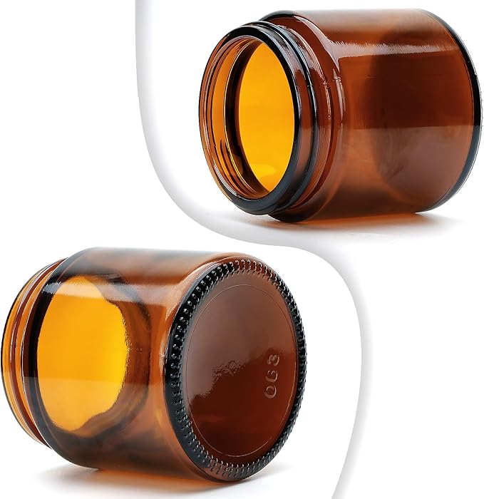 4oz Glass Amber Cosmetic Jars with Black Lids,12 Pack Empty Small Glass Jars with Inner Liners, Round Sample Container for Cream,Lotion,Ointments