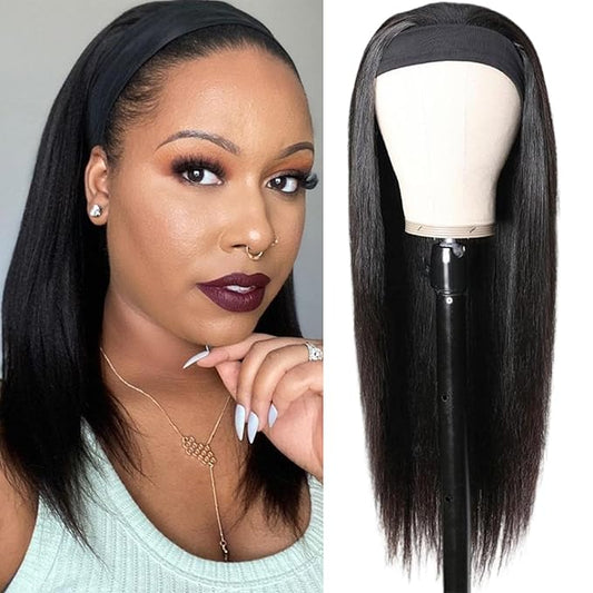Aiterina Straight Headband Wig Human Hair Wigs Brazilian Virgin Hair Machine Made Headband Wig Non Lace Front Human Hair Wigs 150% Density Headband Wig for Women Natural Color 14 Inch