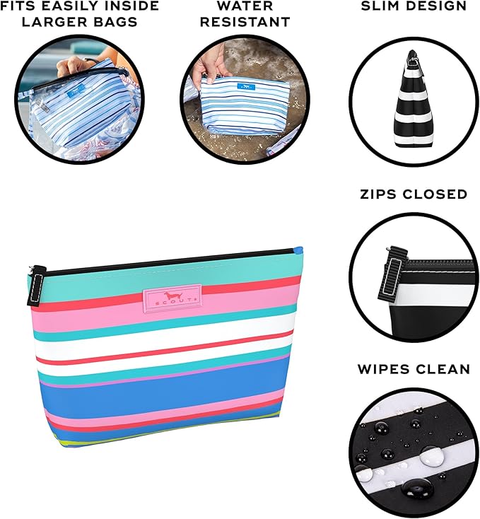SCOUT Twiggy Makeup Bag, Slim Water-Resistant Pouch Zips Shut, Wipes Clean, Packs Easily