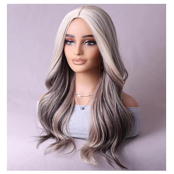BERON Blonde Brown Wigs Long Wavy Wig for Women Curly Highlights Color Girls Wig Heat Resistant Synthetic Hair Wigs for Cosplay Party Daily or Use