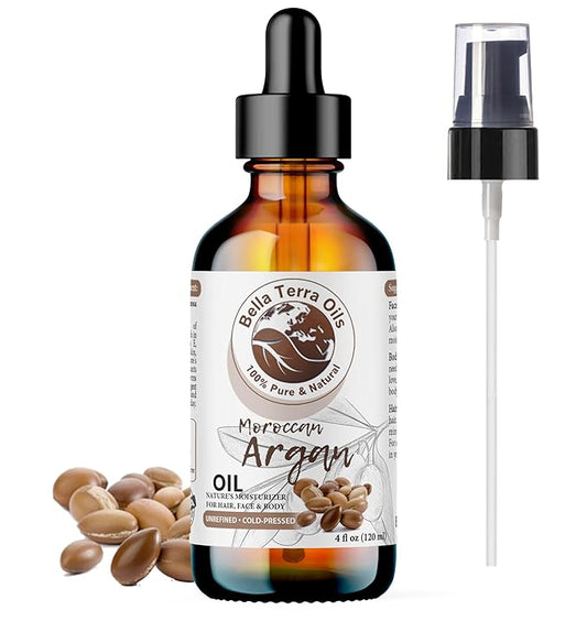 Bella Terra Oils - Argan Oil 4oz - Celebrating Argan's Nutritional Profile, Deeply Hydrating, Elevate Your Haircare & Skincare Routine