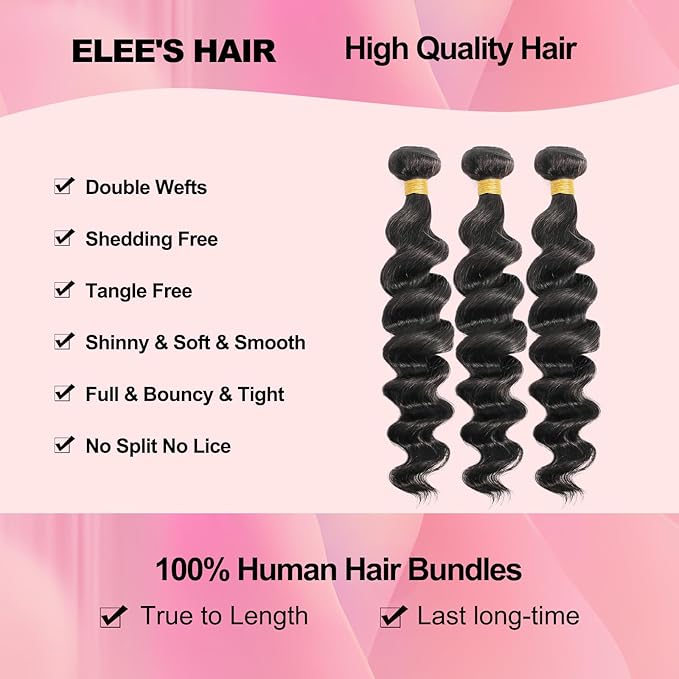 12A Grade Brazilian Virgin Loose Wave Hair 3 Bundles 24" 26" 28" 300g 100% Unprocessed Virgin Brazilian Remy Loose Deep Wave Human Hair Weave Bundles for Black Women Natural Color