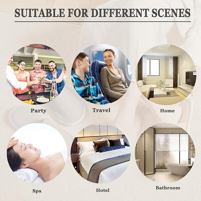 6 Pairs Disposable Slippers for Guests, Spa Slippers with Polar Fleece, Non-Slip Hotel Slippers for Women and Men, Reusable Bulk Slippers for Travel, Guest, Spa, Bride, Wedding Party, Nail Salon