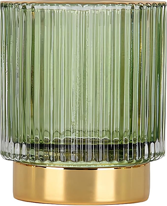 DASITON Makeup Brush holder Organizer,Crystal Cosmetic Makeup Brush Glass Brushes Storage Holder, Vintage Make Up Brush Cup Pen Pencil Holder striped vase(Green S)