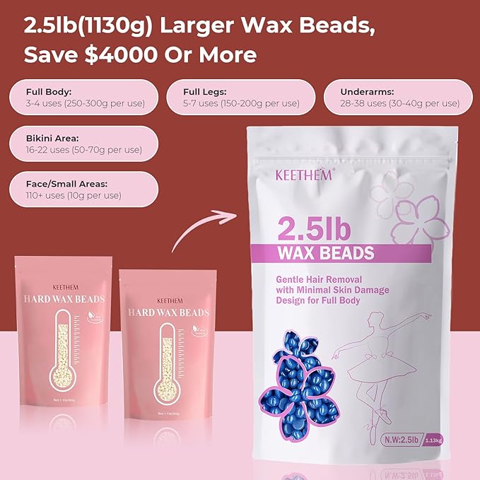 Wax Beads, Hard Wax Beads Hair Removal - 2.5 lbs Wax Beads for Sensitive Skin - Hard Wax Recommended for Full Body Bikini Brazilian Waxing (Chamomile)