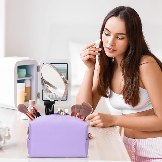 Sanwuta 9 Pcs Preppy Makeup Bag PU Leather Cosmetic Bag Makeup Pouch Plain Waterproof Toiletry Organizers for Traveling Preppy Travel Purse End of the Year Teacher Gifts Bulk(Purple)