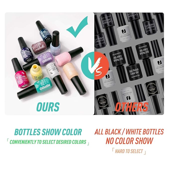 Gellen Gel Nail Polish Kit - Nude Pink Gel Polish Set 16 Colors with Top & Base Coats, Red Orange Brown Glitter Nail Polish Set, Home/Salon Nail Gel Polish Manicure Kit