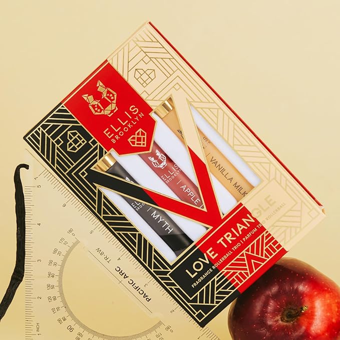 Ellis Brooklyn LOVE TRIANGLE Rollerball Trio - Clean Perfume for Women, APPLE LOVE, VANILLA MILK, MYTH Rollerball Perfume Travel Size Perfume Gift Set