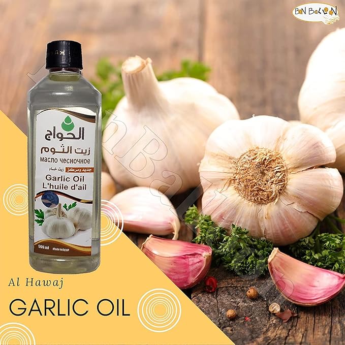 Pure & Natural Garlic Oil Cold Pressed Al Hawaj Elhawag El Hawag Concentrated Crude Perfect Hair Skin (1 Pack = 17.64 oz / 500 ml) زيت الثوم