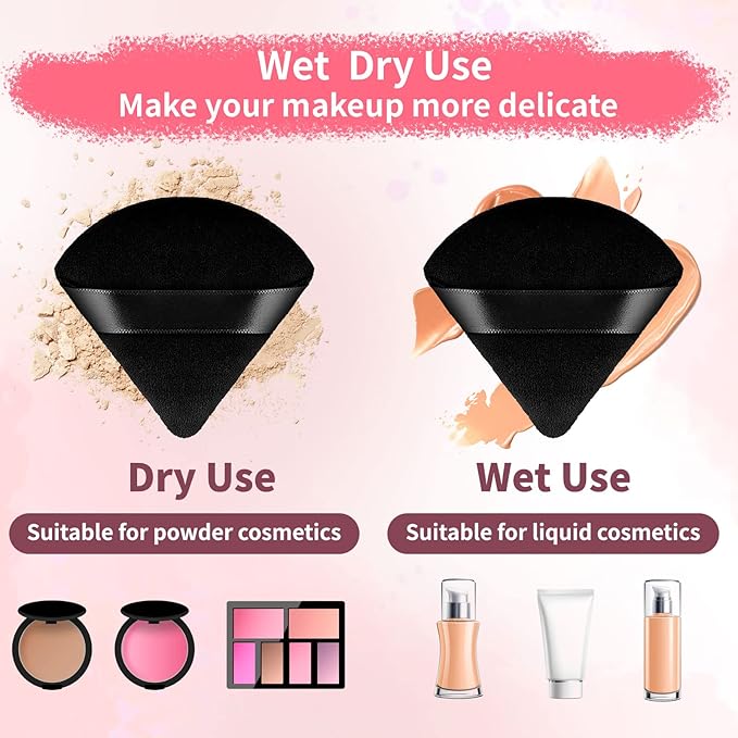 150 Pcs Powder Puff Face Soft Triangle Makeup Puff for Loose Powder Mineral Powder Body Powder Velour Cosmetic Foundation Wet Dry Sponge Makeup Tools (Black)