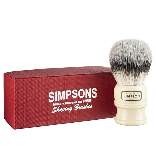 Alexander Simpsons Trafalgar 1 Shaving Brush - T1 Synthetic High Density Fibre Faux Handle Ivory - Simpson Shaving Brushes - Wet Shave Deluxe Thick & Luxurious Lather Dense Extra Soft Bristles