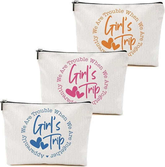 3Pcs Girls Weekend Gifts, 2025 Girls Trip Gifts Favors Travel Gifts Funny Makeup Bag, Weekend Bag Cosmetic Bag, Friendship Gifts for Women Sister Bride BFF, Graduation Wedding Gifts Toiletry Bag