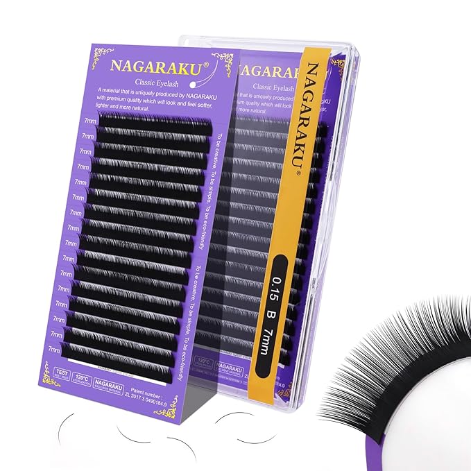 NAGARAKU Eyelash Extensions Individual Lashes Extensions Classic Lash Matte Black 16 Rows Soft Natural Matte Black Professional Beauty Salon Lash Supplies -0.15B 7mm