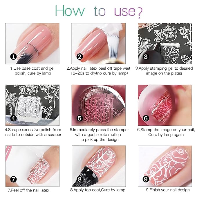 7 Colors Nail Stamping Polish Gel Nail Stamper Kit with 5 Pcs Nail Stamping Plates for Nails Art Stamp Beginners Kit
