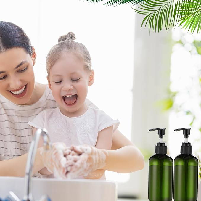 48 Pcs Pump Bottle Lotion Dispenser Refillable Shampoo Conditioner Hand Soap Dispenser Plastic Empty 8oz/250ml Clear Reusable Body Wash Container Bulk (Green, Black)