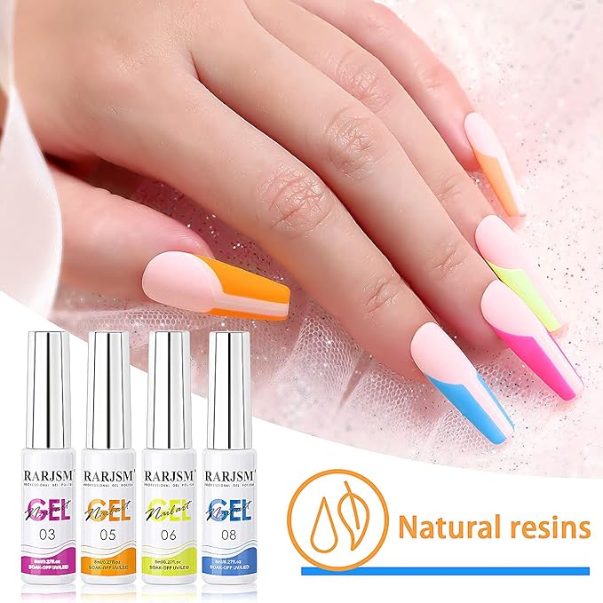 RARJSM Painted Nail Polish Set, 12 Colors Neon Pink Yellow Green Glitter Silver Gold Nail Art Painting Manicure Tools DIY Drawing Nail Gel for Line UV LED Required