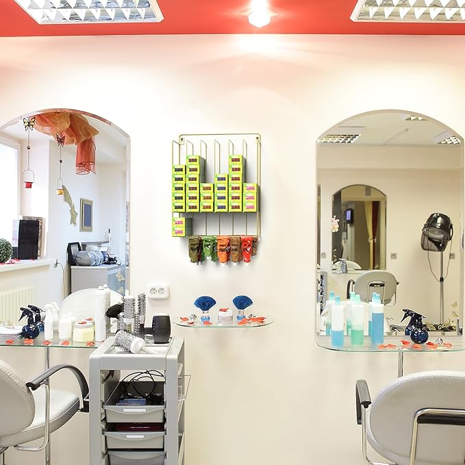 ikare Hair Color Organizer for Salon - Wall-Mounted Salon Organizers and Storage with Two Expansion Screws, Iron Salon Storage Rack with Hair Dye Paste Hanging Space (GOLD)