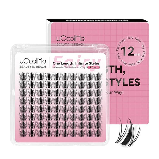 Fairy Lash Clusters 12mm C Curl Manga Lash Clusters Spiky Eyelash Clusters Individual Lashes WideSpan Wet-Look 0.05mm Ultra-Thin Invisible Band(Fairy,12mm)