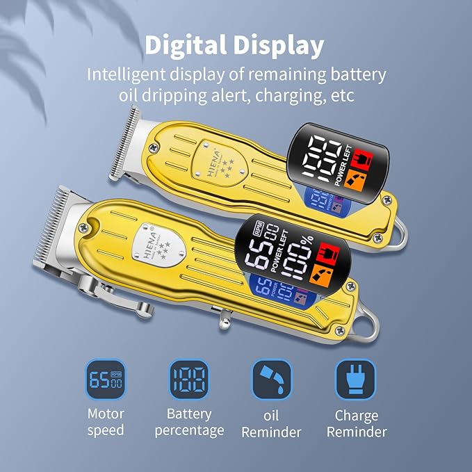 Professional Hair Clipper Set, Rechargeable Cordless Barber Kit and Hair Cutting Set, Electric Foil Shavers and Beard Trimmers, Ear, Nose Hair Trimmer Set & Facial Grooming Tool (Gold)