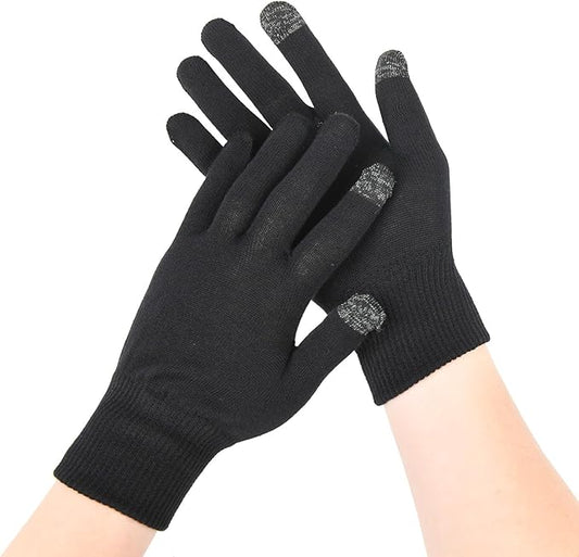 Donfri 2 Pairs Cotton Moisturizing Gloves Men Touchscreen Fingers for Eczema Dry Hands Hand Care Overnight Moisturizing (Large-Black)