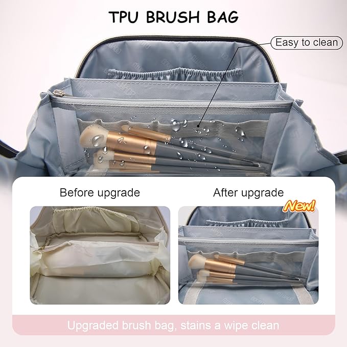 BOYATU Travel Makeup Bag Set: Portable Make up Bag for Traveling - Leather Cosmetic Bags for Women - Waterproof Toiletry Organizer Bags with Handle (D-04-Pink)