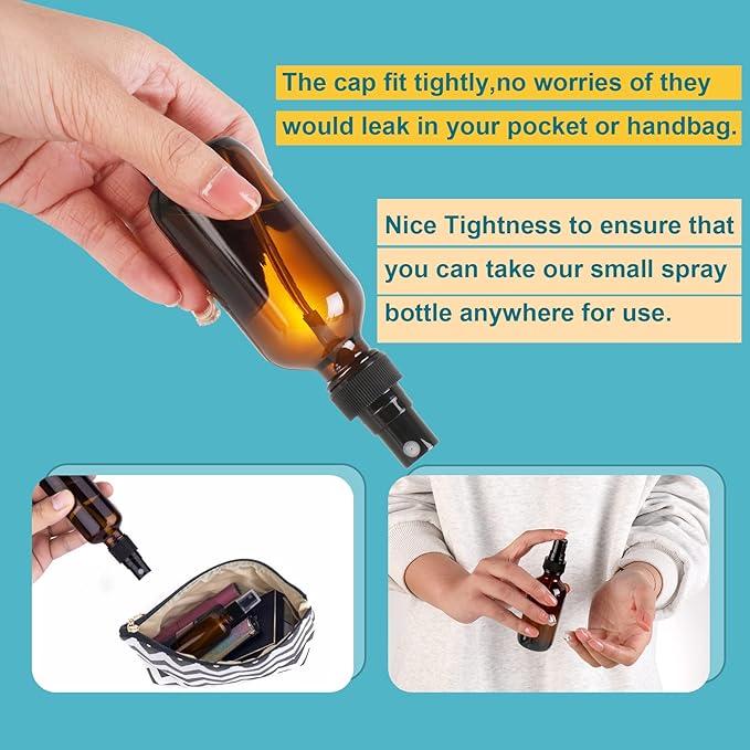 Amber Glass Small Spray Bottle 2 oz 24 Packs,Fine Mist Sprayer Small Clear Bottles,Refillable Containers mini spray bottles for Cleaning Solutions and Skin Care (Amber 24pcs)