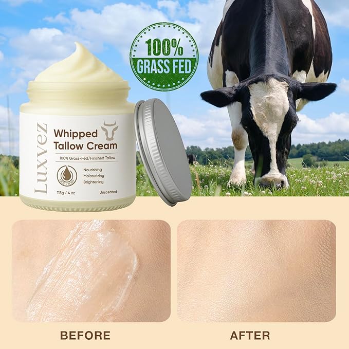 Beef Tallow for Skin:Whipped Tallow Face Moisturizer, Deep Hydration & Nourishment for All Skin Types, Beef Tallow Face Moisturizer 4oz